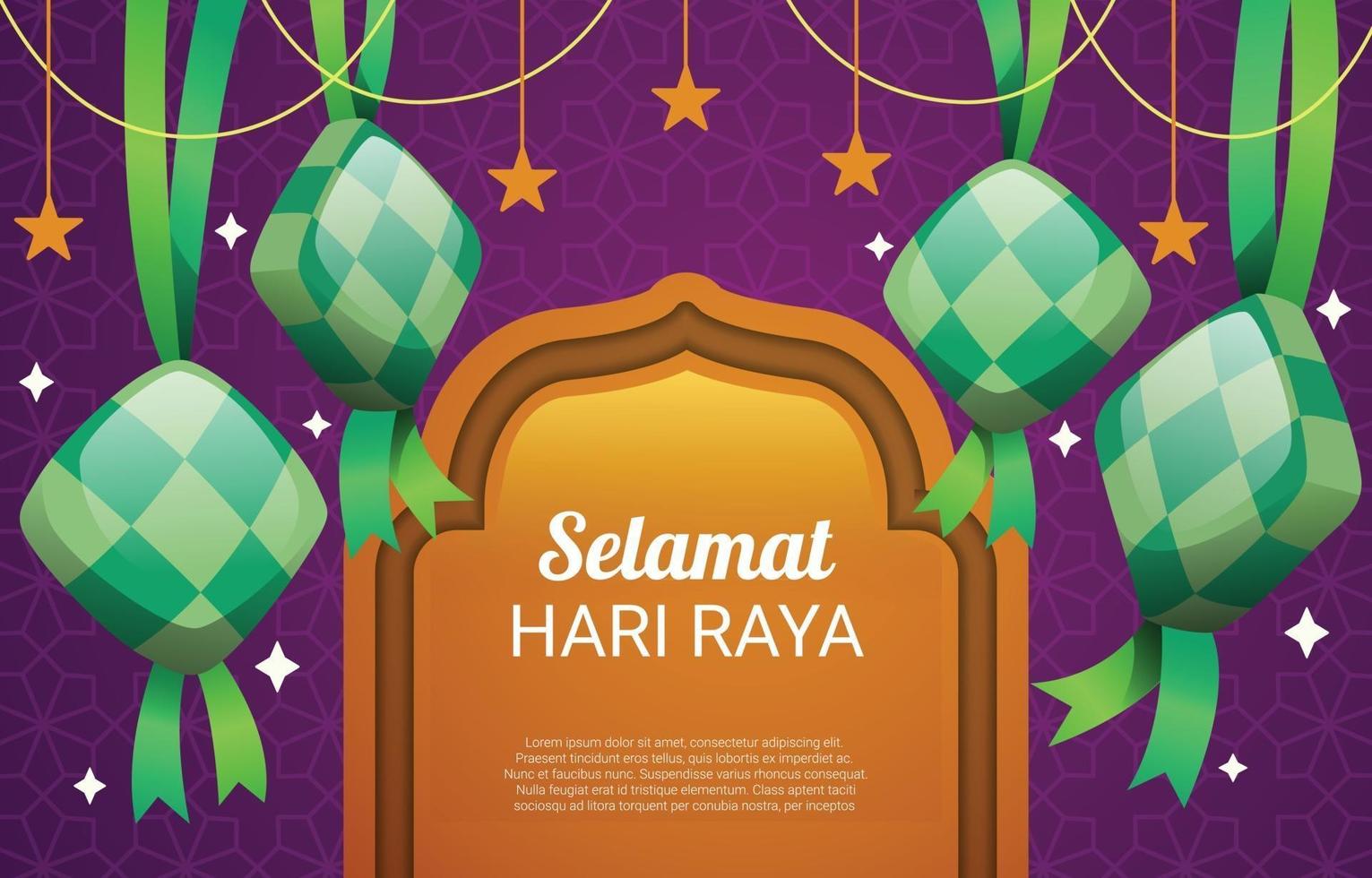 Selamat Hari Raya with Ketupat and Star vector