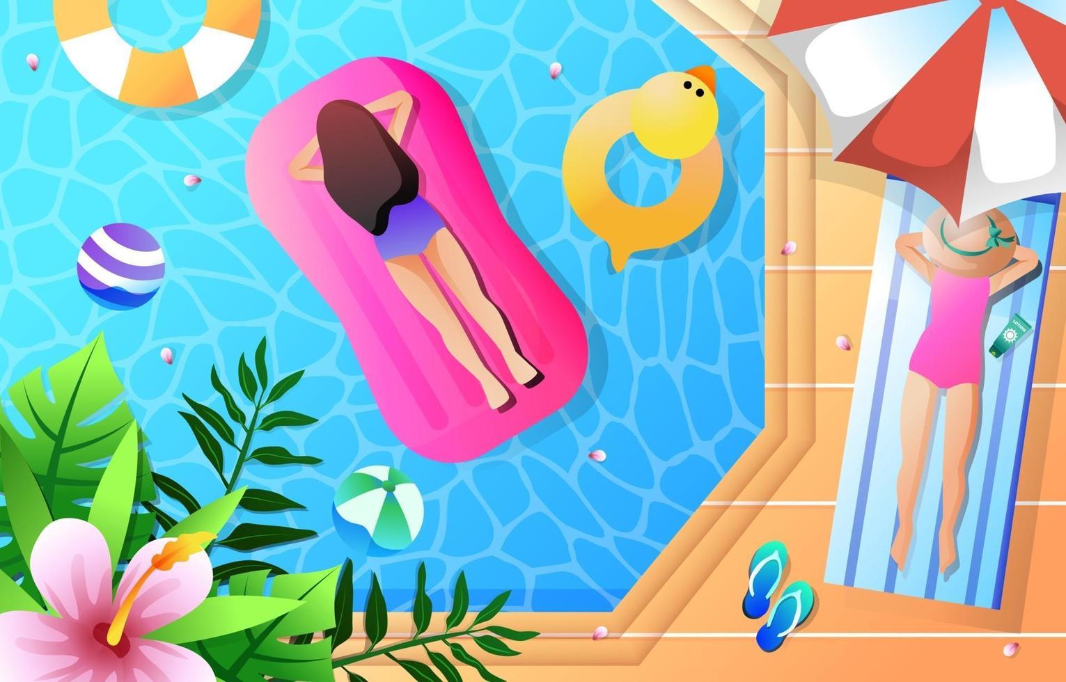 gente relajándose en la piscina vector