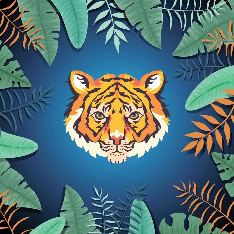 Tiger Head with Leaves vector