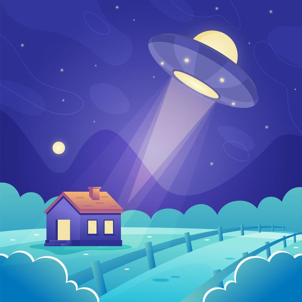 UFO Flying Over the House vector