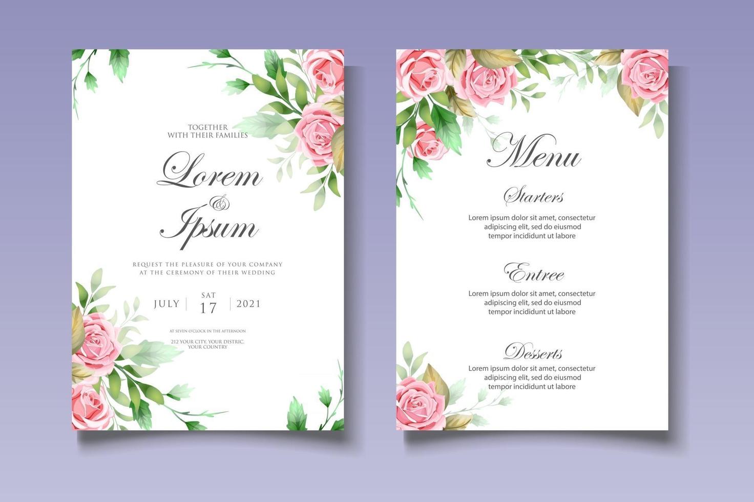 tarjeta de invitación con hermosas rosas vector