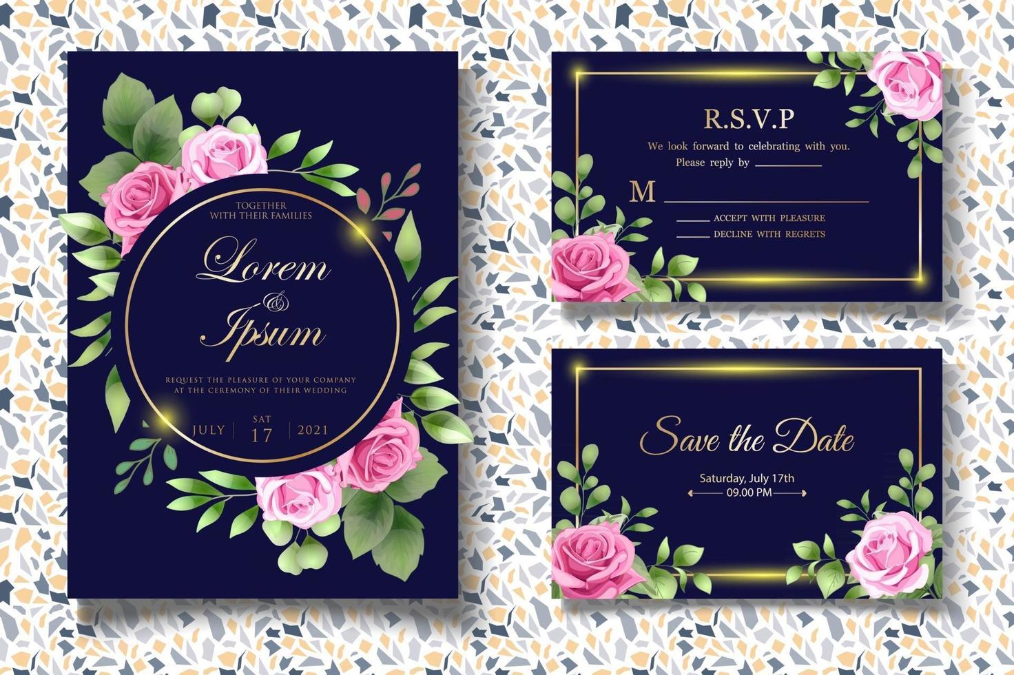 Invitation Card Set with Beautiful Roses vector