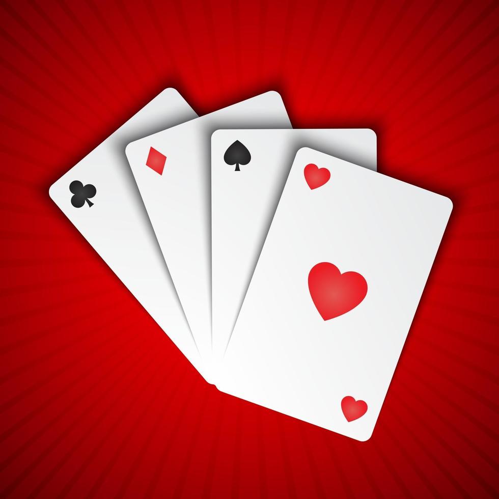 Vector playing cards on red background