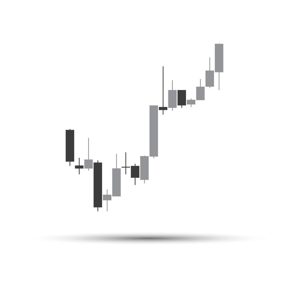 Simple grey candlestick chart isolated on white background, trading graphic design concept, financial stock market, cryptocurrency graph, vector illustration