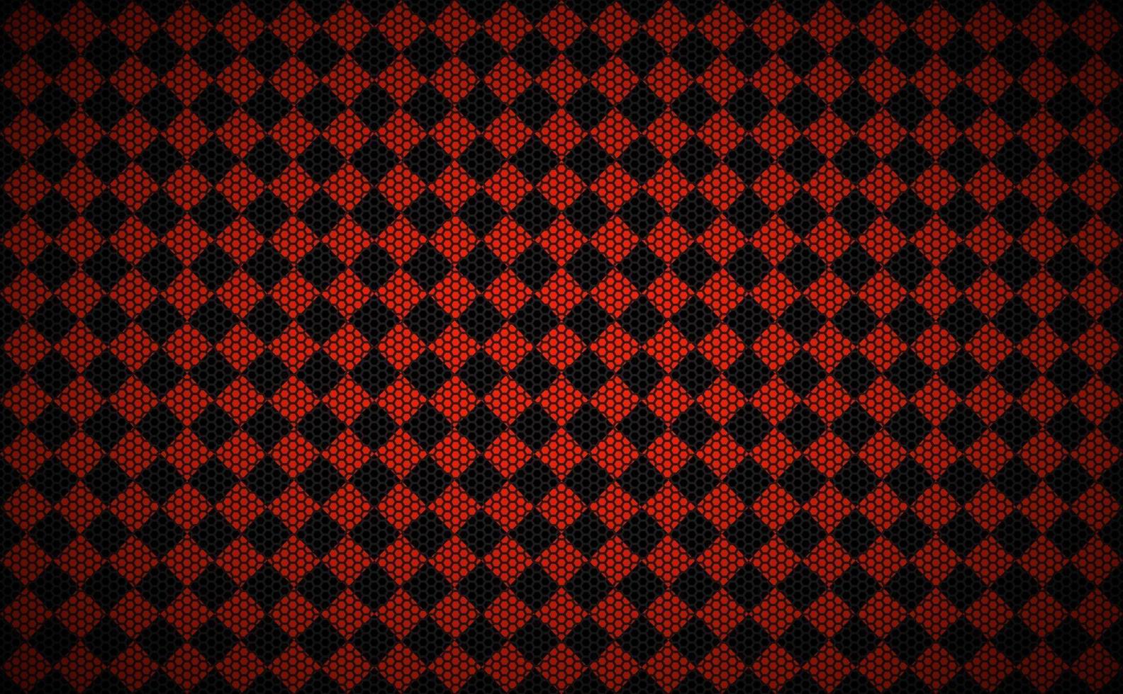 Fondo de cuadrados abstractos rojos con malla metálica hexagonal. el aspecto del acero inoxidable. ilustración vectorial vector