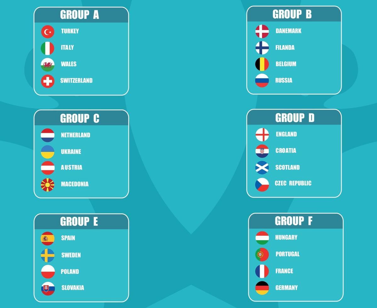 banderas de países final de fútbol europeo. grupos de equipos de fútbol europeos vector