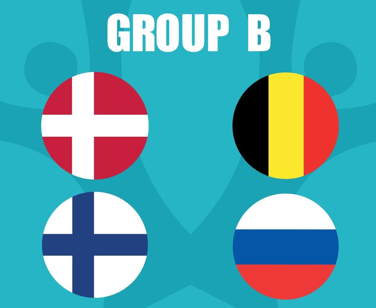 European football 2020 teams.Group B Countries Flags Belgium Russia Danemark Finland.European soccer final vector