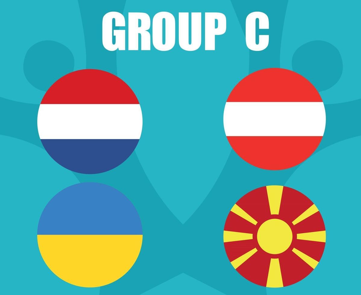 European football 2020 teams.Group C Countries Flags Austria Ukraine Netherlands Macedonia.European soccer final vector