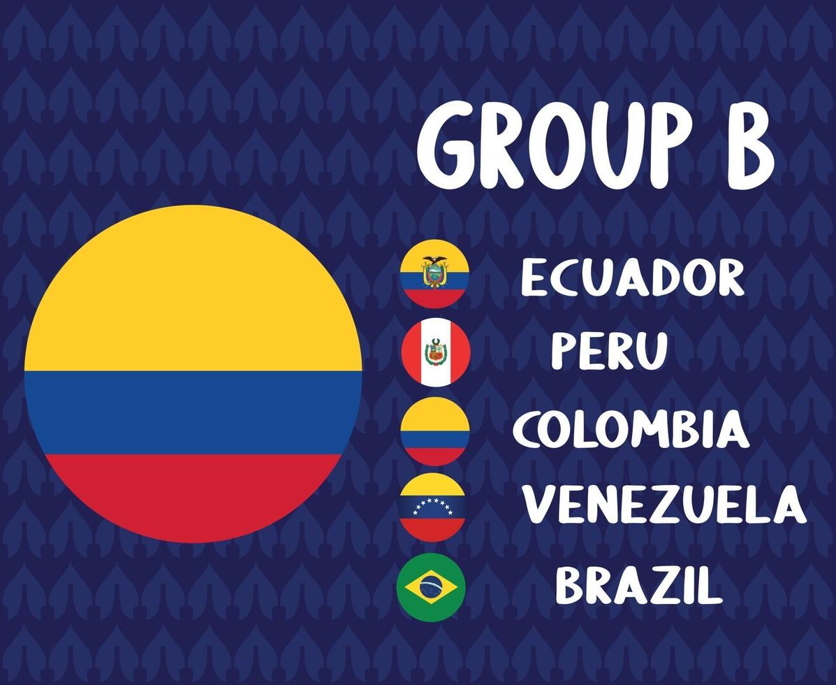 america latine football 2020 teams.group b colombia flag.america latine soccer final vector