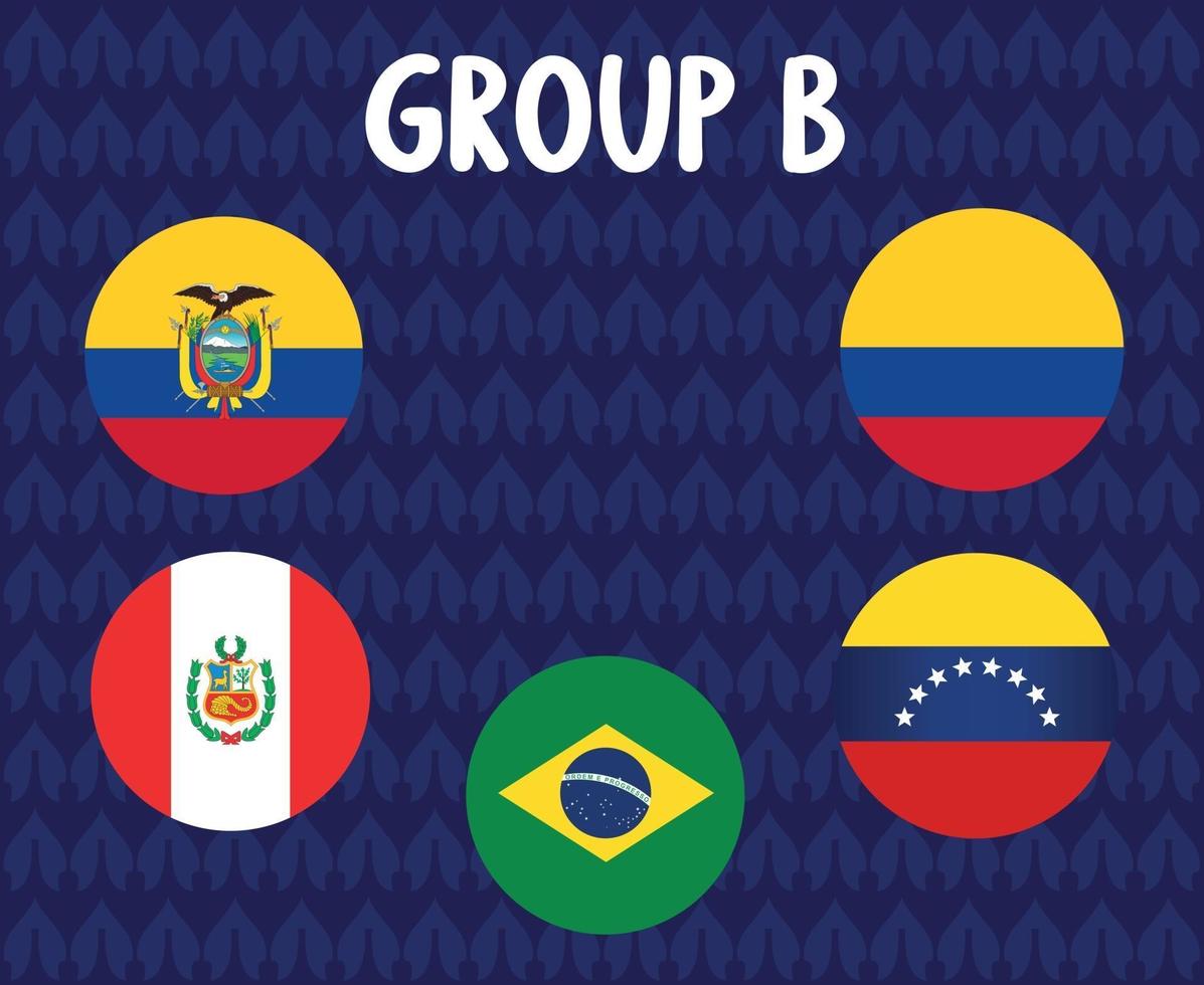 America Latine football 2020 teams.Group B Countries Flags Ecuador Peru Colombia Venezuela Brazil.America Latine soccer final vector