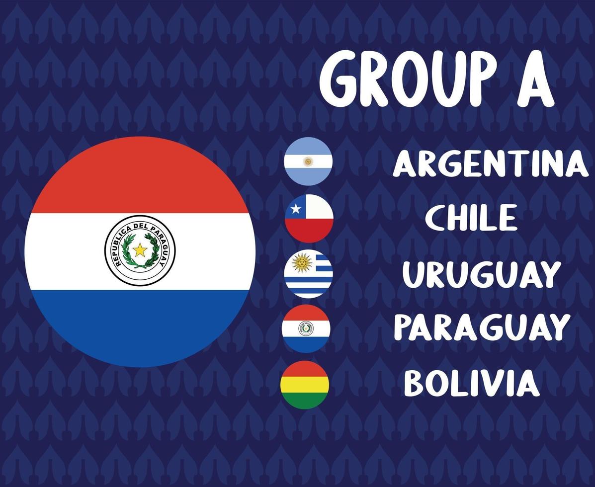 America Latine football 2020 teams.Group A Paraguay Flag.America Latine soccer final vector