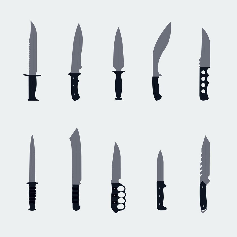 Combat Survival Military Knife And Blade Melee Weapon War Hunt Fight Collection Flat Vector
