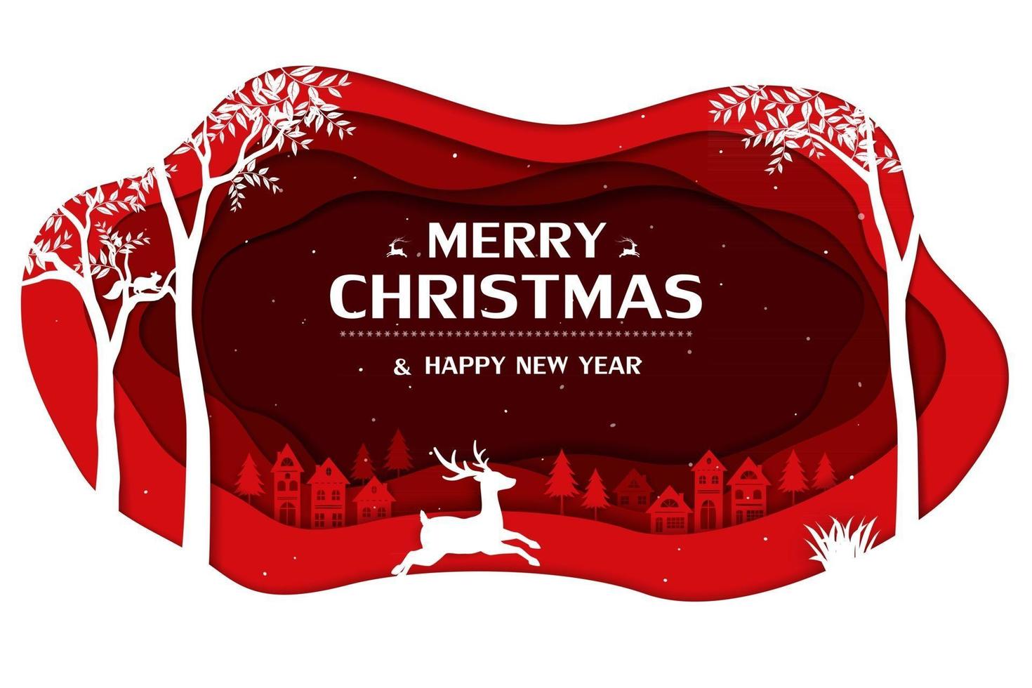 Merry Christmas and happy new year greeting card on paper art background vector