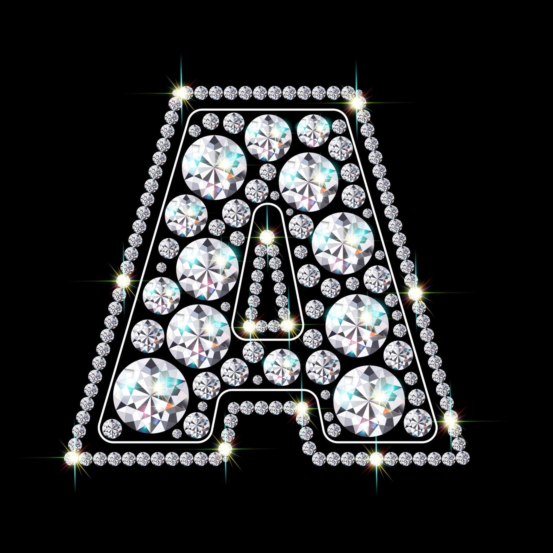 Alphabet letter A made from bright, sparkling diamonds Jewelry font 3d