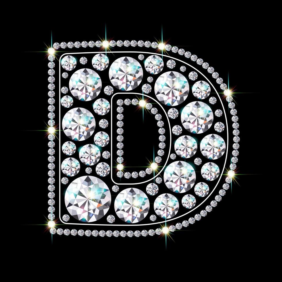 letra del alfabeto d hecha de diamantes brillantes y brillantes fuente de joyería ilustración de vector de estilo realista 3d
