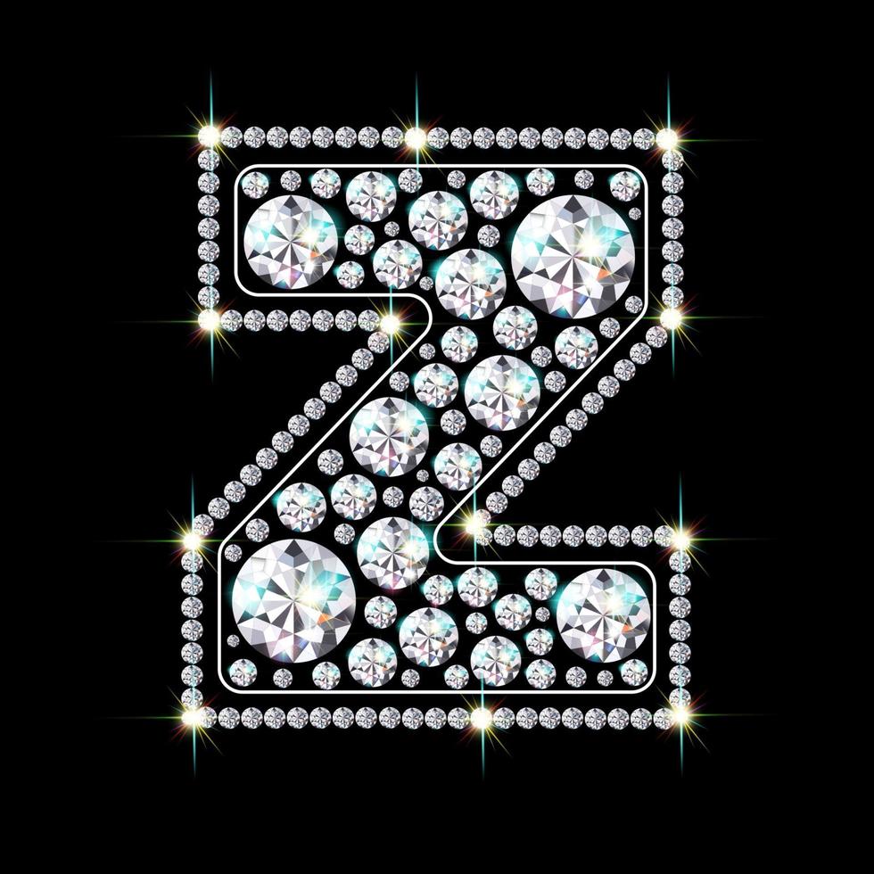 Alphabet letter  Z  made from bright, sparkling diamonds Jewelry font 3d realistic style vector illustration