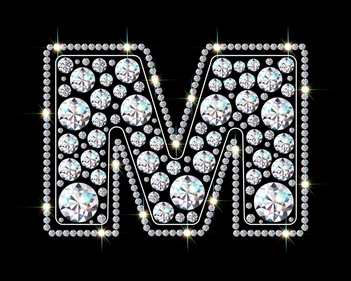 letra del alfabeto m hecha de diamantes brillantes y brillantes fuente de joyería ilustración de vector de estilo realista 3d