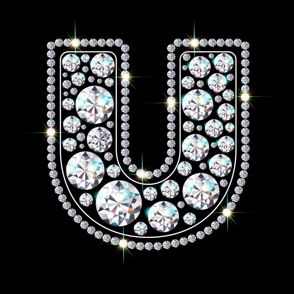 Alphabet letter U made from bright, sparkling diamonds Jewelry font 3d  realistic style vector illustration 2623491 Vector Art at Vecteezy