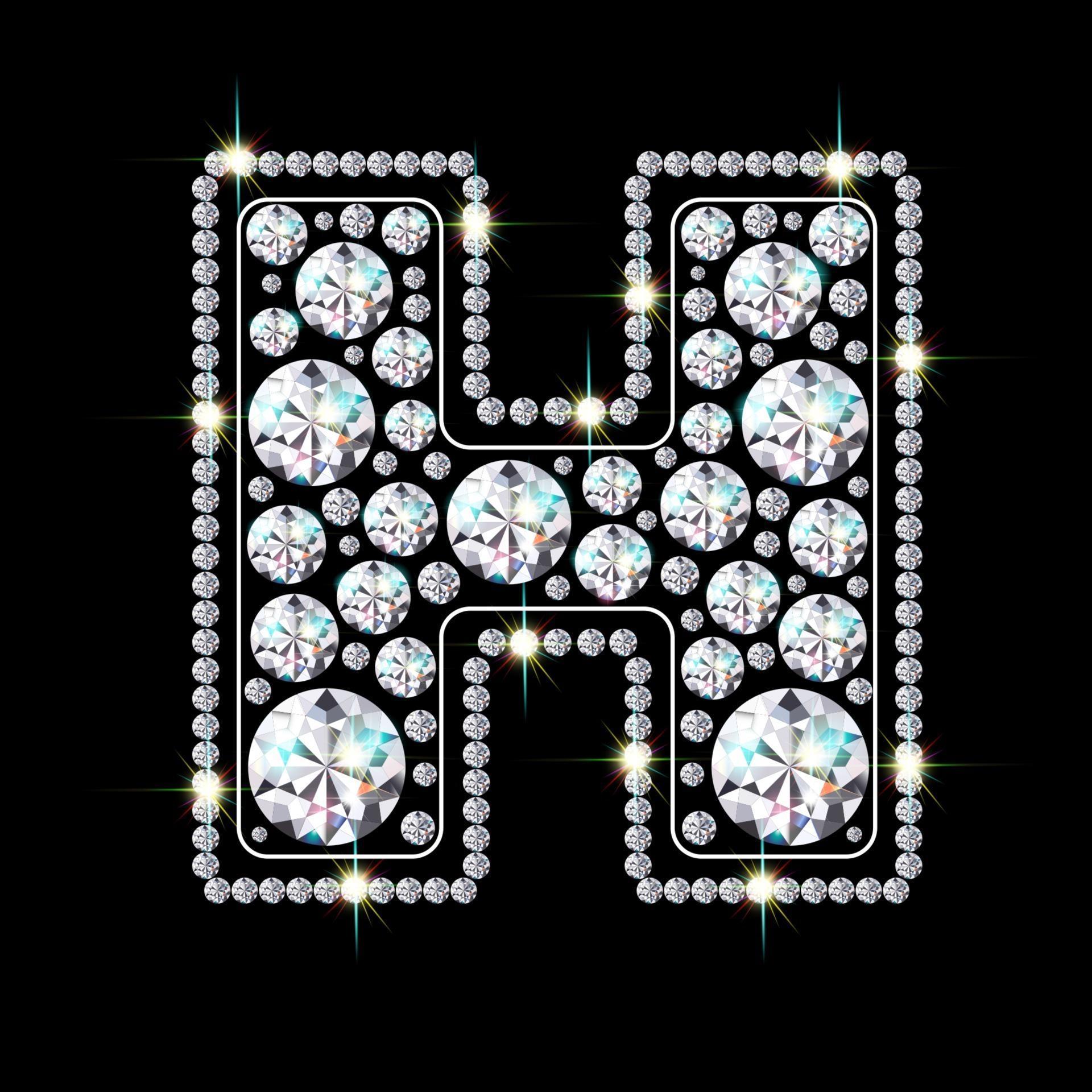 Alphabet letter H made from bright, sparkling diamonds Jewelry font 3d realistic style vector