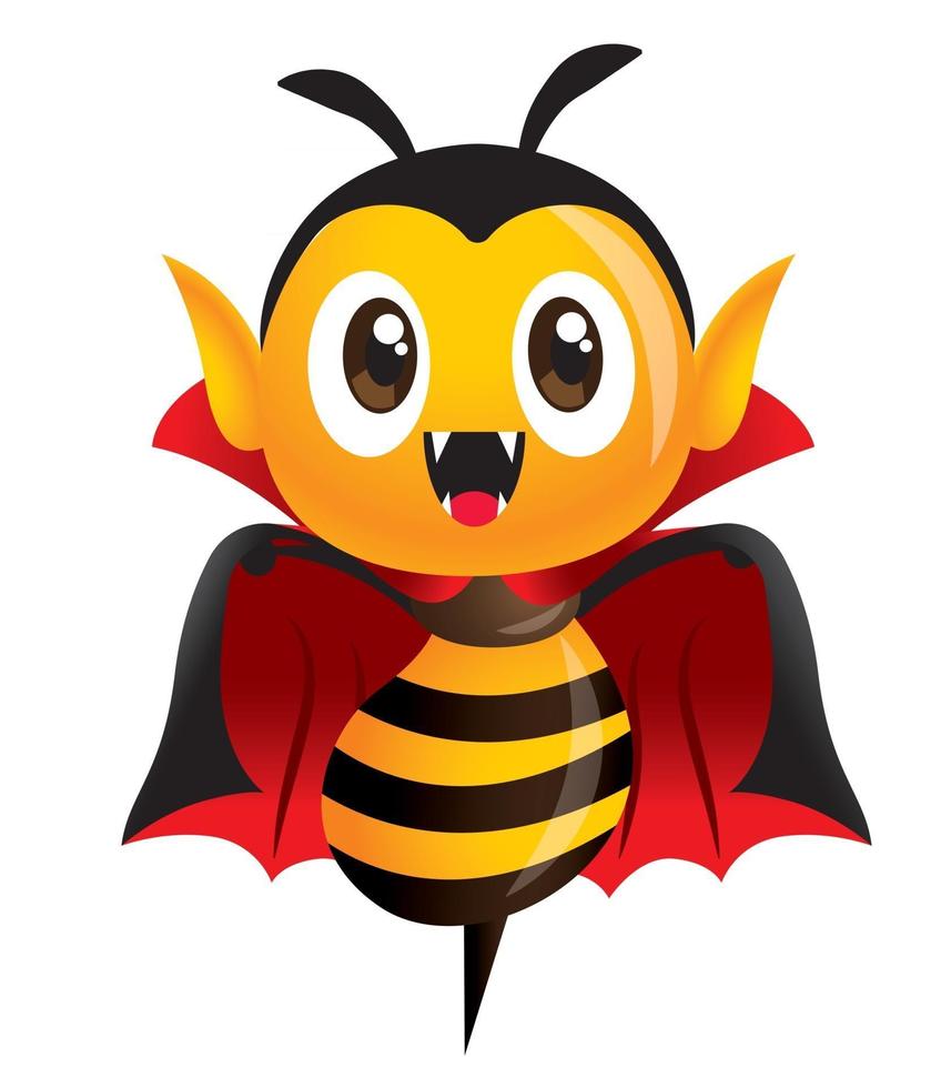 abeja linda de dibujos animados con disfraz de drácula para halloween vector