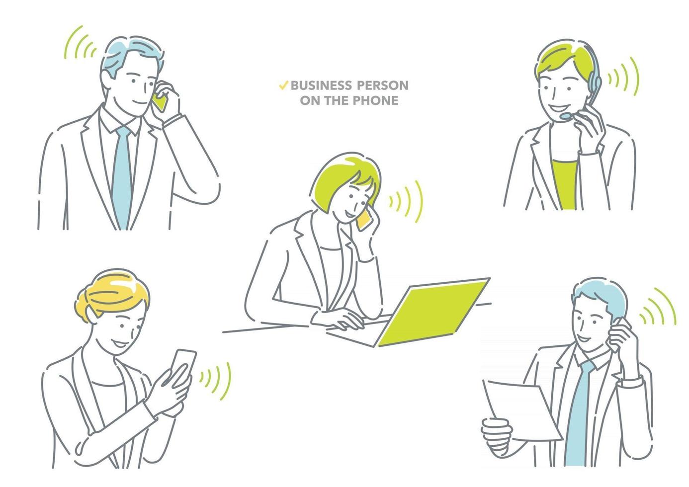 Empresario y empresaria hablando por teléfono conjunto de ilustración aislado sobre un fondo blanco. vector