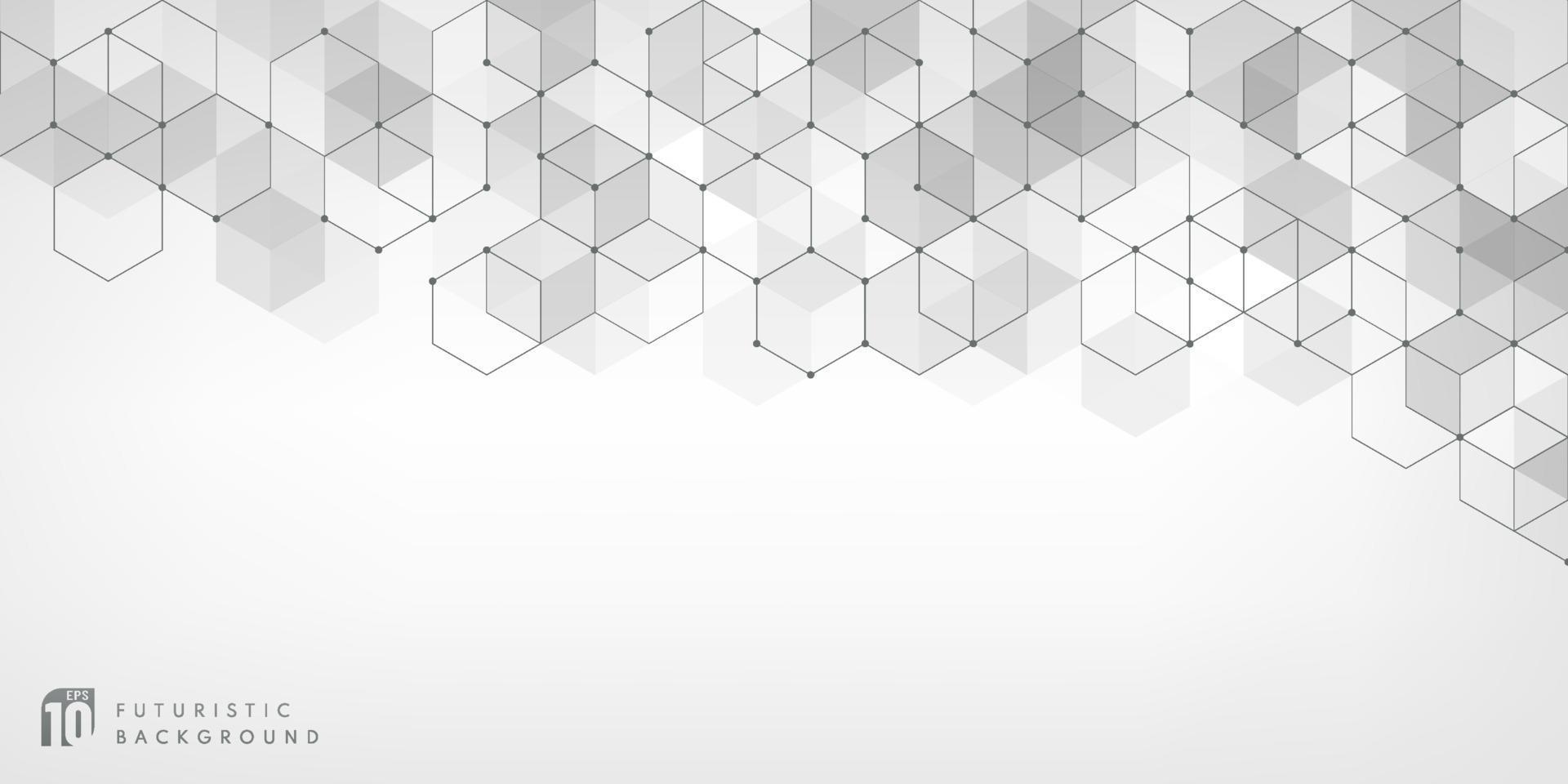Abstract white and grey geometric background with simple hexagonal elements. Medical, technology or science design. Modern hexagons pattern with copy space. Vector illustration