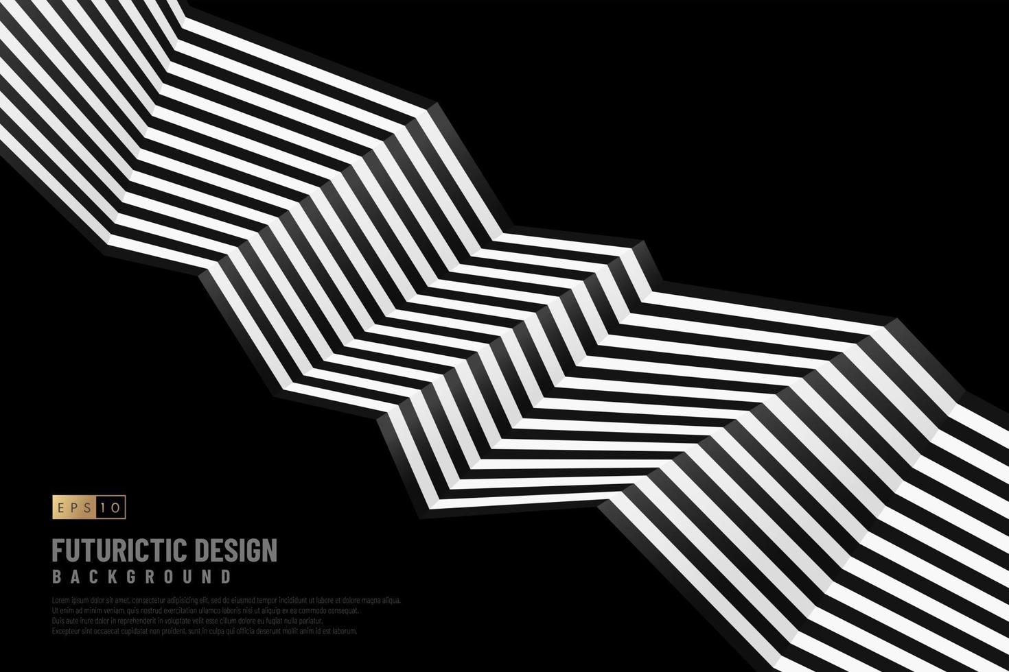 Diseño de patrón de línea en zigzag blanco y negro abstracto sobre fondo oscuro con espacio de copia. plantilla futurista moderna. ilustración vectorial vector