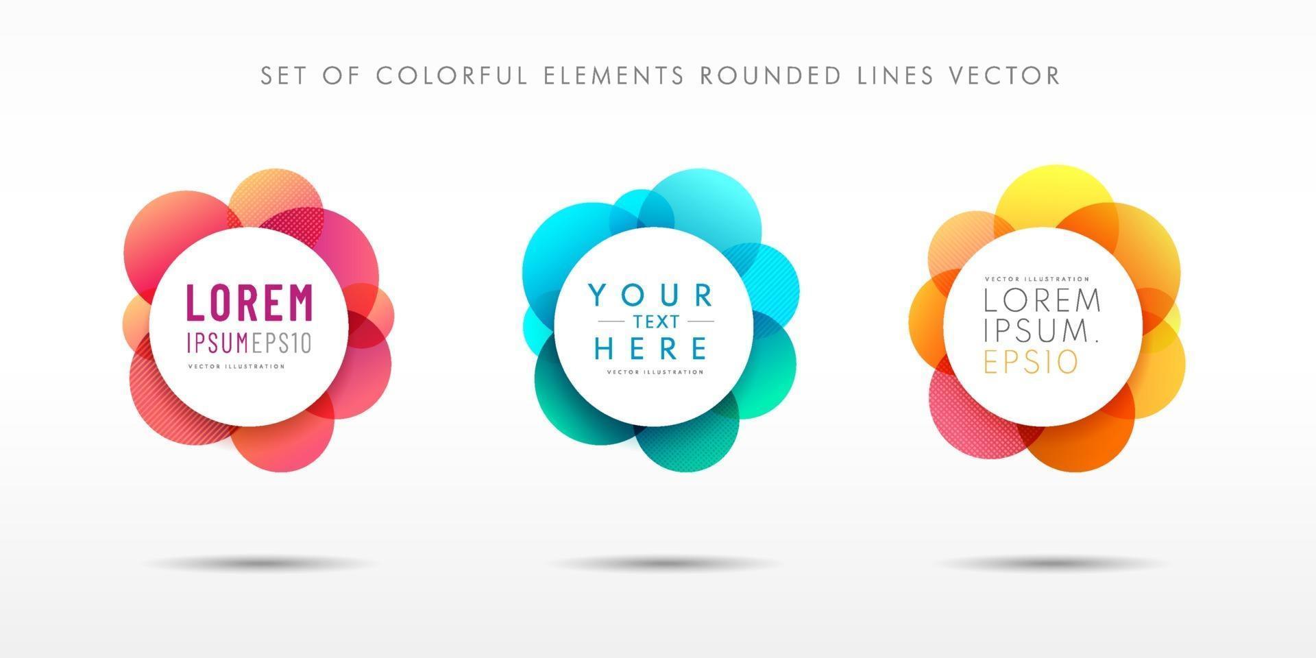 Set of abstract trendy gradient geometric pattern composition rounded shapes overlay on white background. Modern and Minimal style. Vector illustration