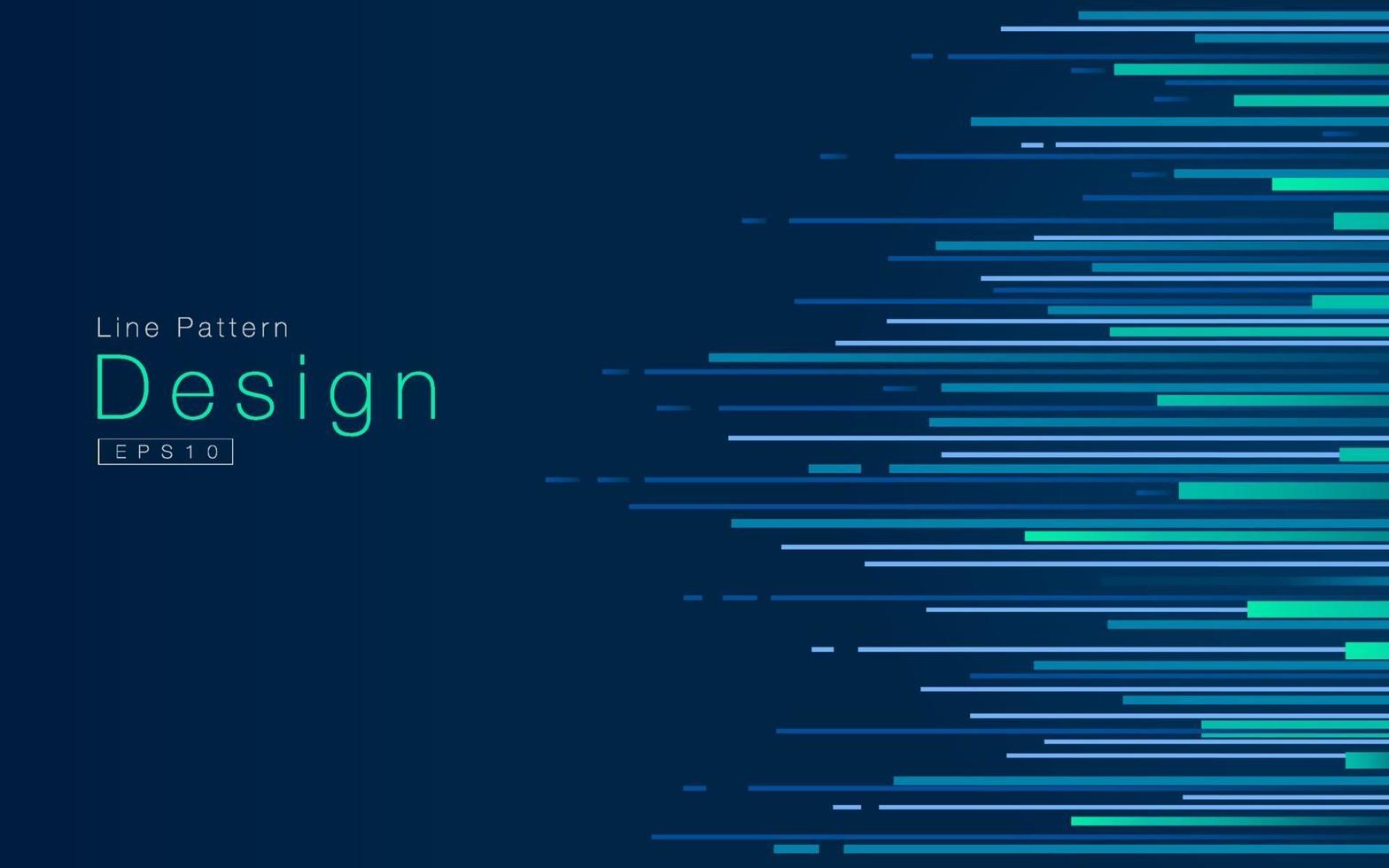 Abstract technology light green and blue horizontal speed lines on dark blue background. Modern stripes with copy space. Vector illustration.