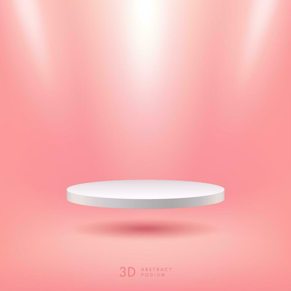 Abstract vector rendering 3d shape for cosmetic products display presentation. Modern floating white cylinder pedestal podium with light pink empty room background. Pastel minimal scene studio room.