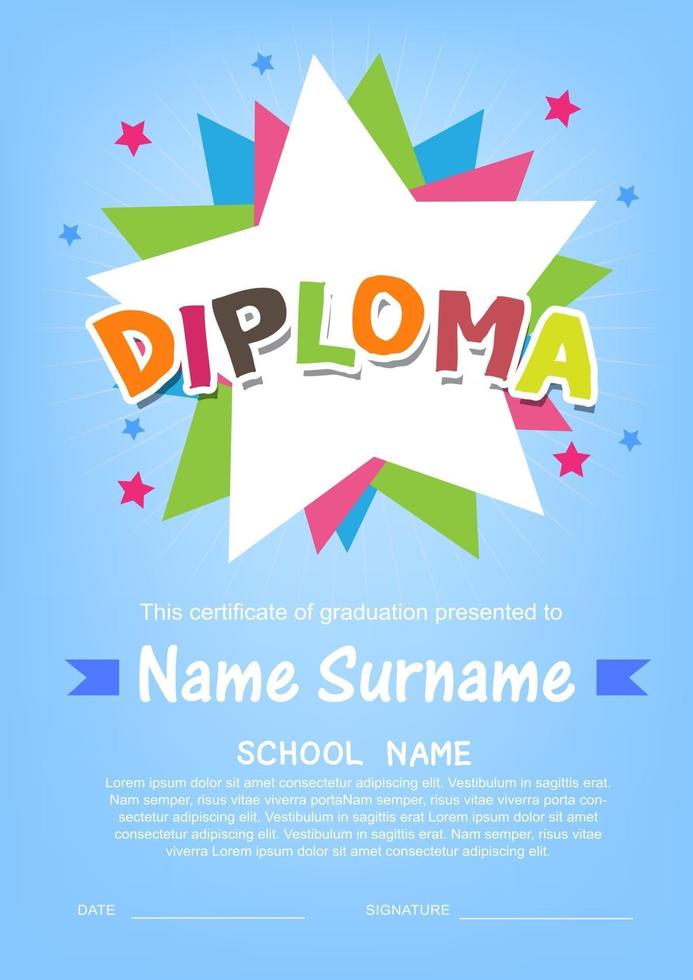 Plantilla de diseño de fondo de certificado de diploma de niños en edad preescolar vector