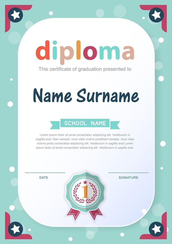 Preschool Kids Diploma certificate background design template vector