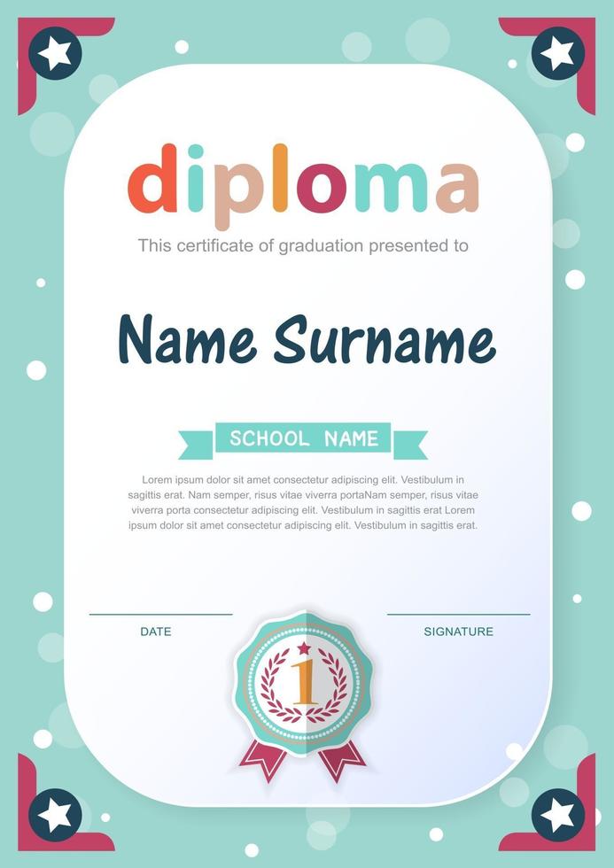 Plantilla de diseño de fondo de certificado de diploma de niños en edad preescolar vector