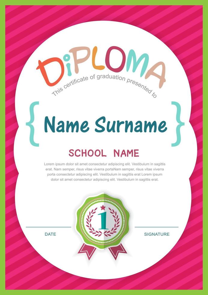 Plantilla de diseño de fondo de certificado de diploma de niños en edad preescolar vector