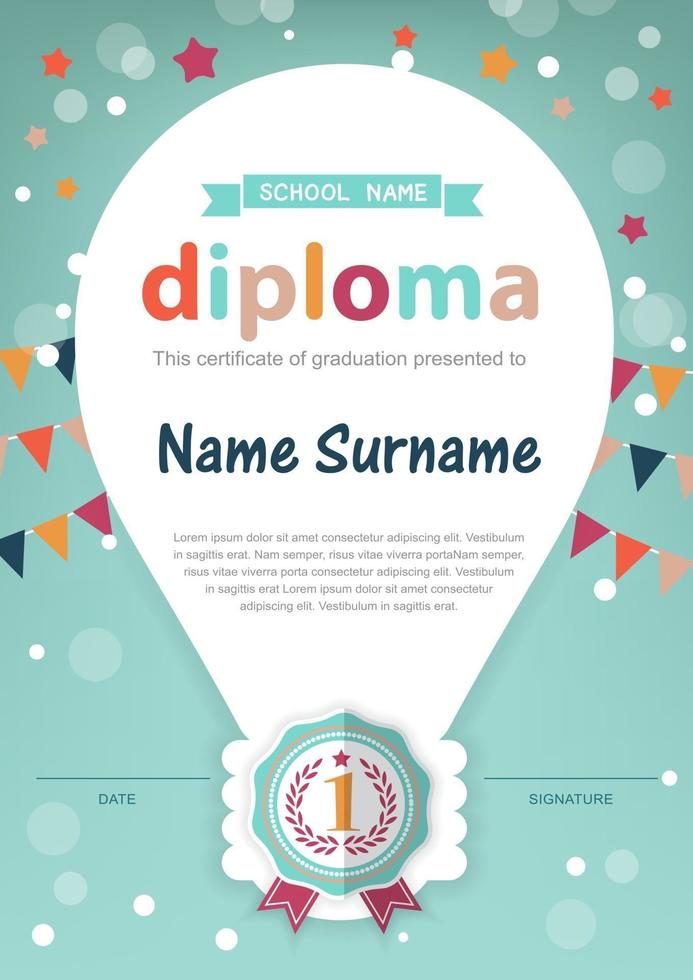 Plantilla de diseño de fondo de certificado de diploma de niños en edad preescolar vector