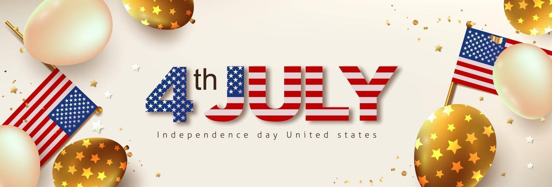 Independence day USA celebration banner with balloons and Flag of the United States. vector