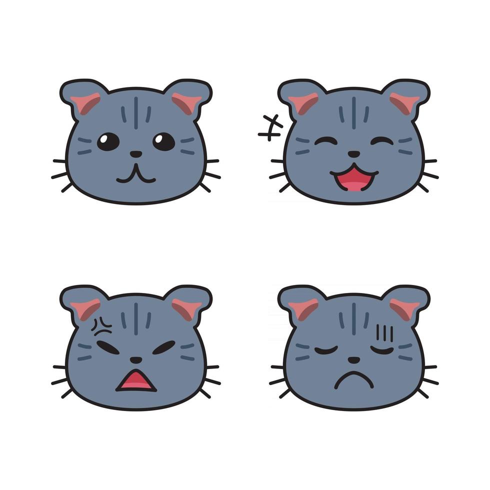 Set of cute cat faces showing different emotions vector