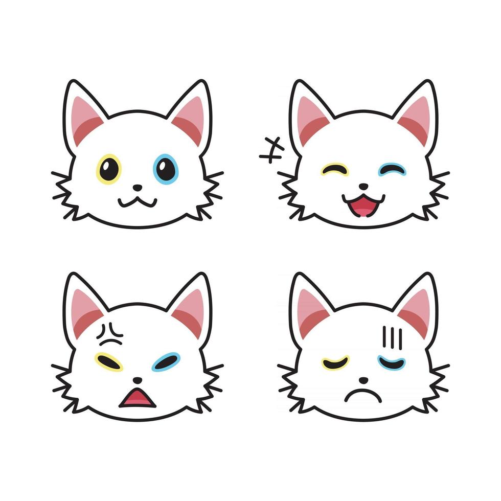 Set of cat faces showing different emotions vector