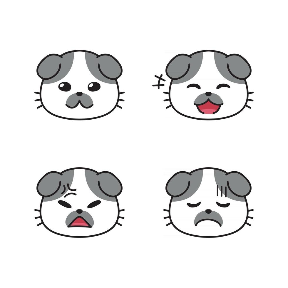 Set of cute cat faces showing different emotions vector