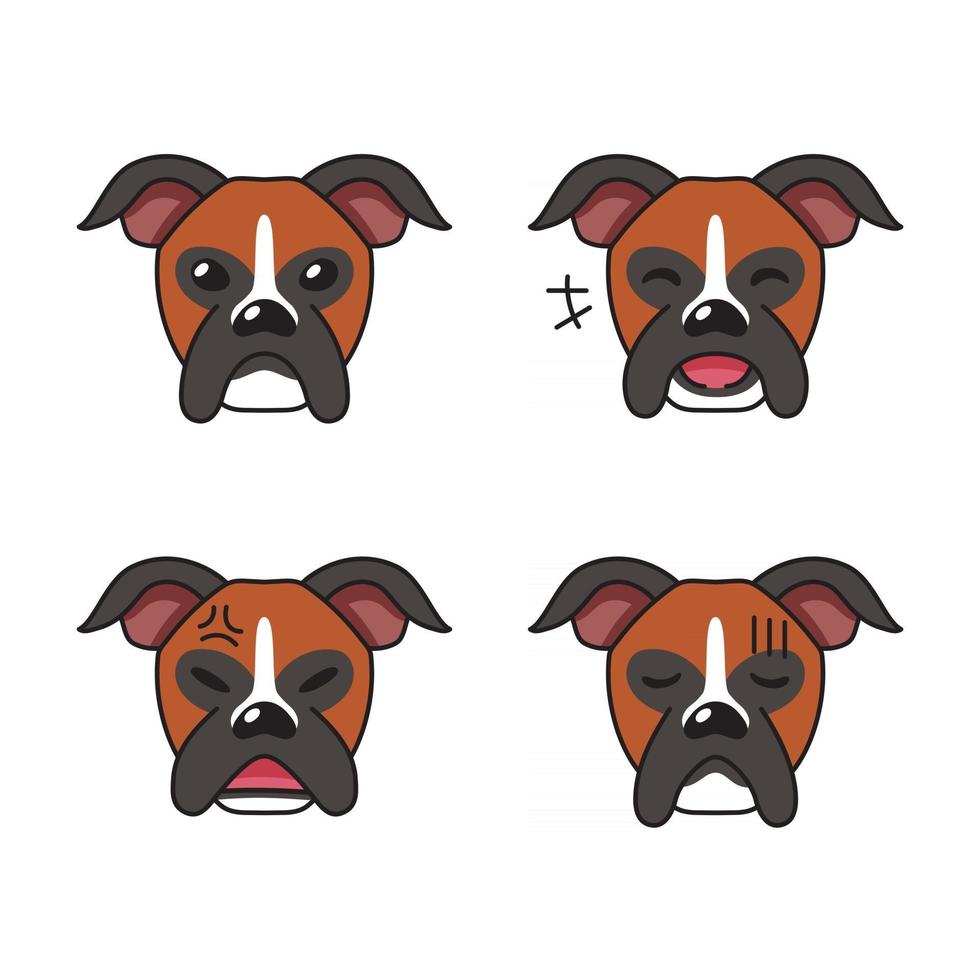Set of character boxer dog faces showing different emotions vector