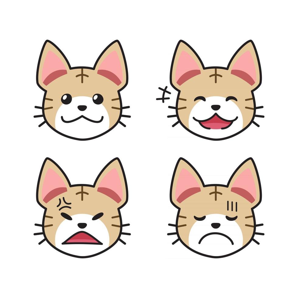 Set of tabby cat faces showing different emotions vector