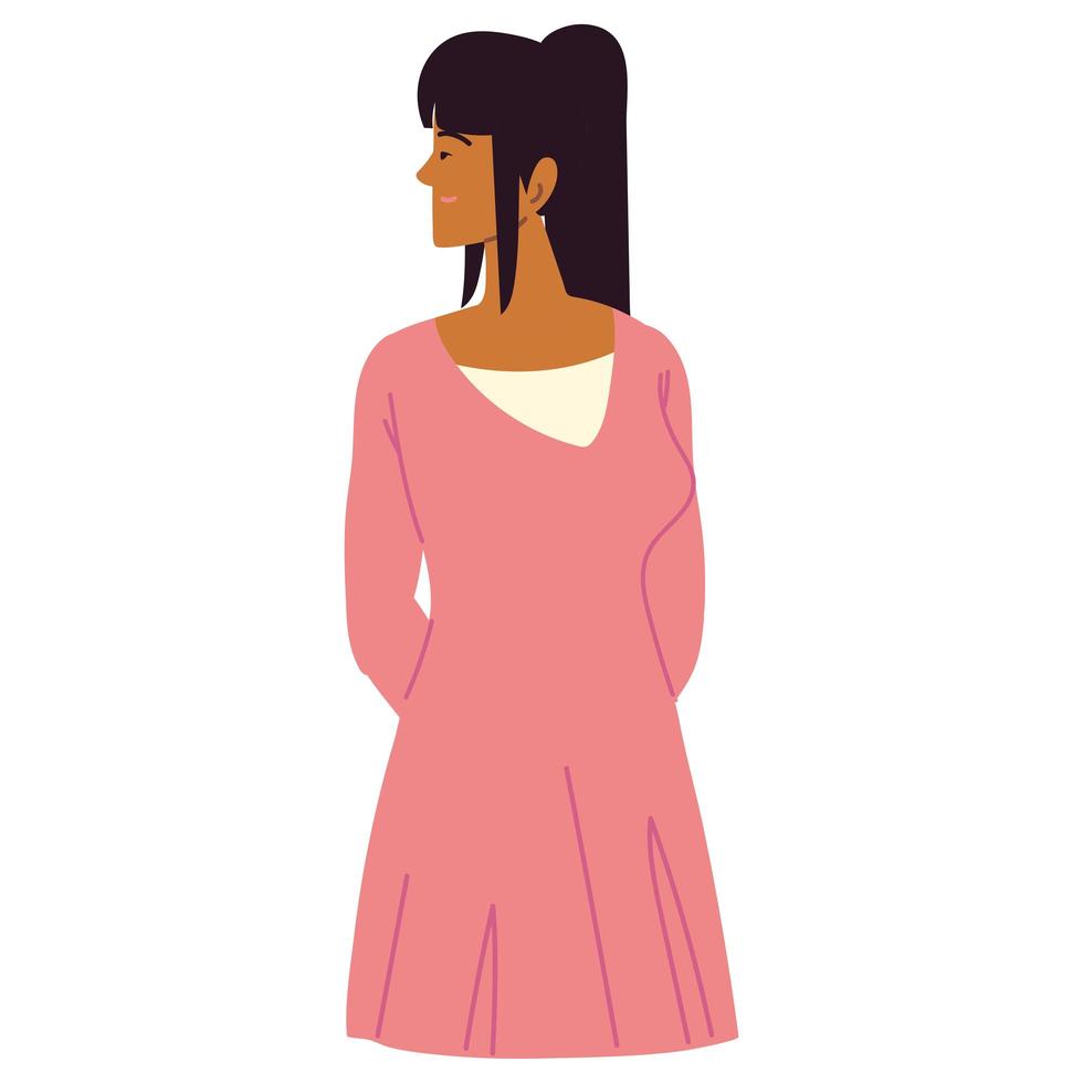 mujer en vestido rosa vector