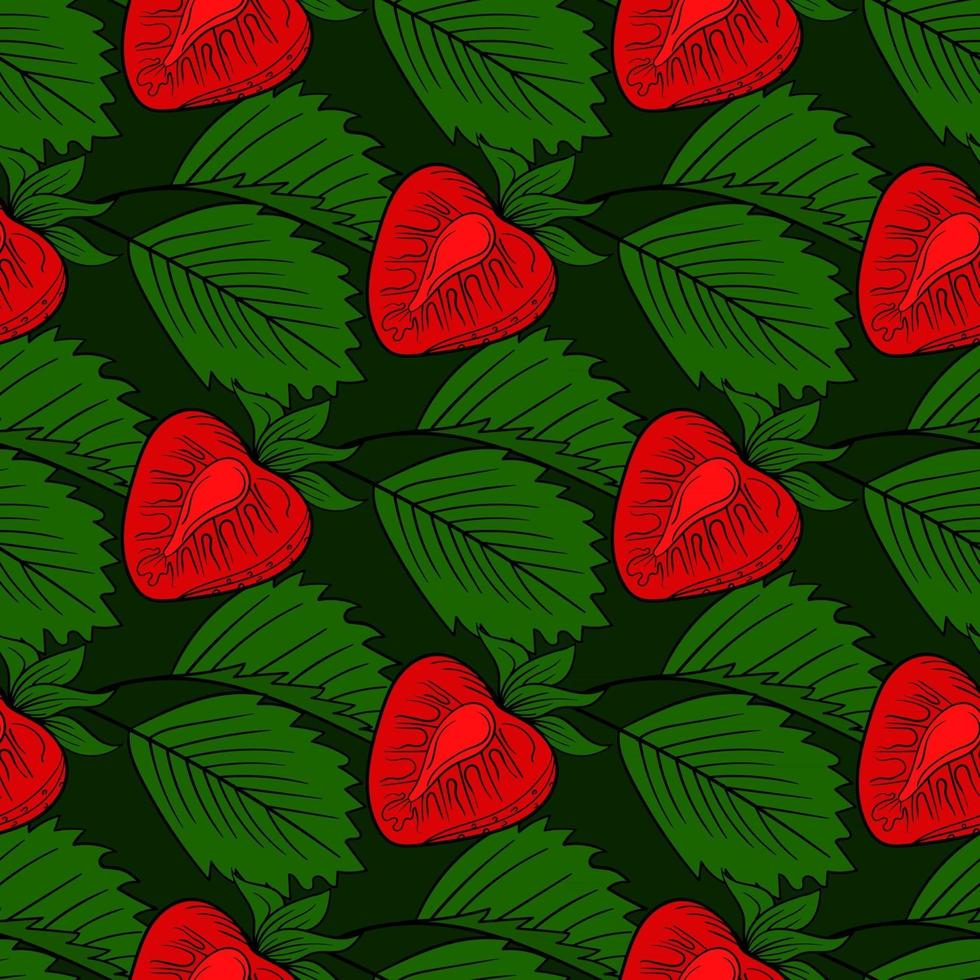 Strawberry berry seamless pattern. Hand drawn vector illustration fresh organic healthy fruit. Sweet Strawberry background.