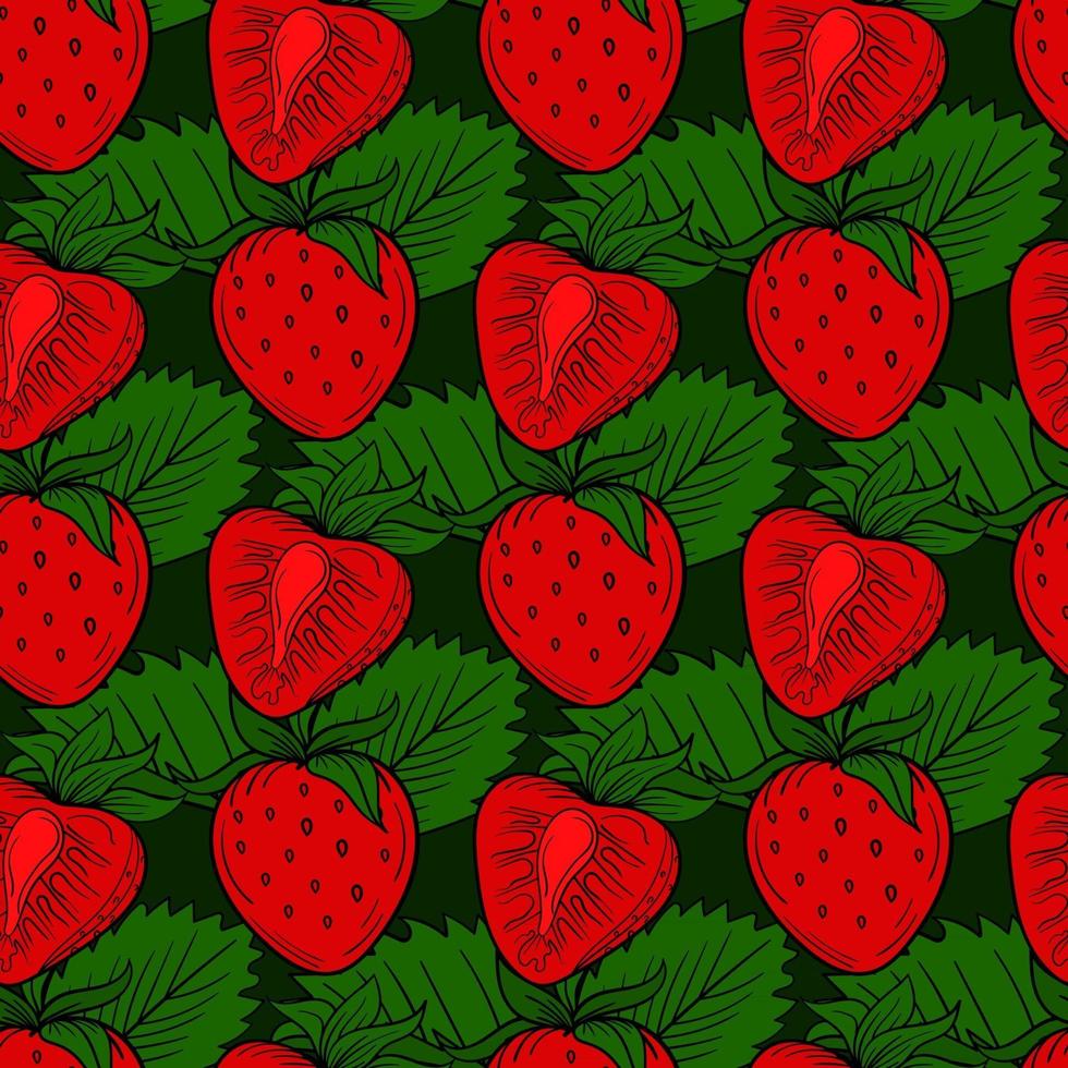 modelo inconsútil de la baya de fresa. Ilustración de vector dibujado a mano fruta sana orgánica fresca. Fondo de fresa dulce.