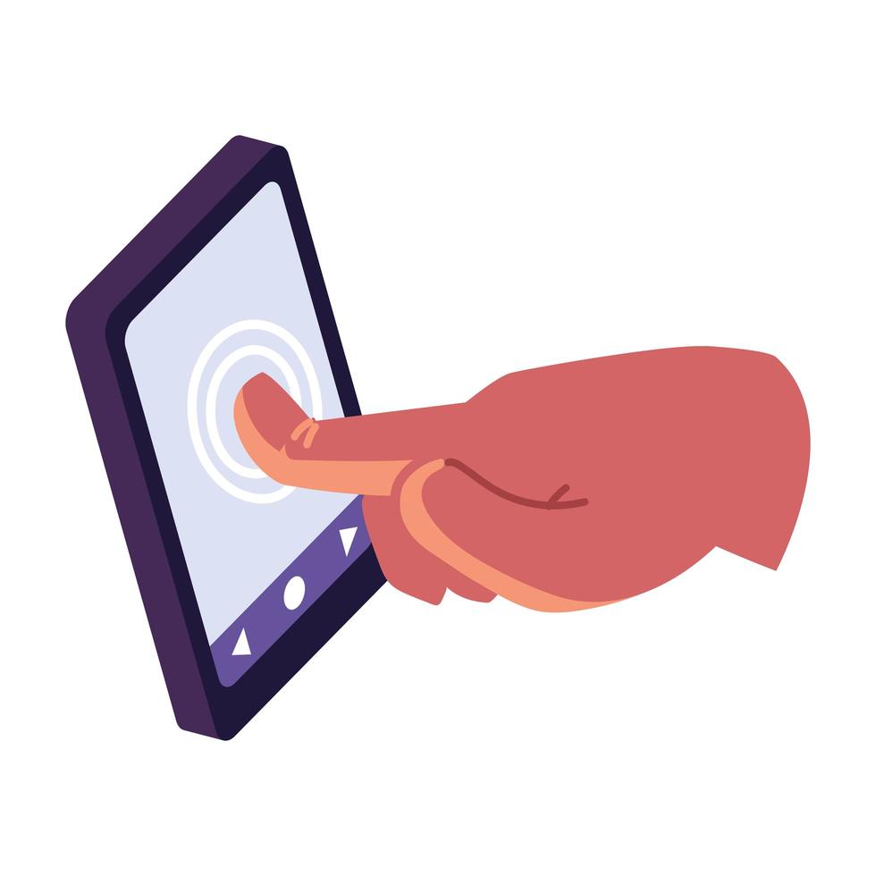 hand touching smartphone vector