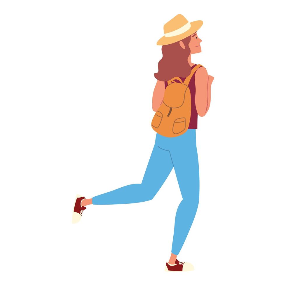 mujer con mochila vector