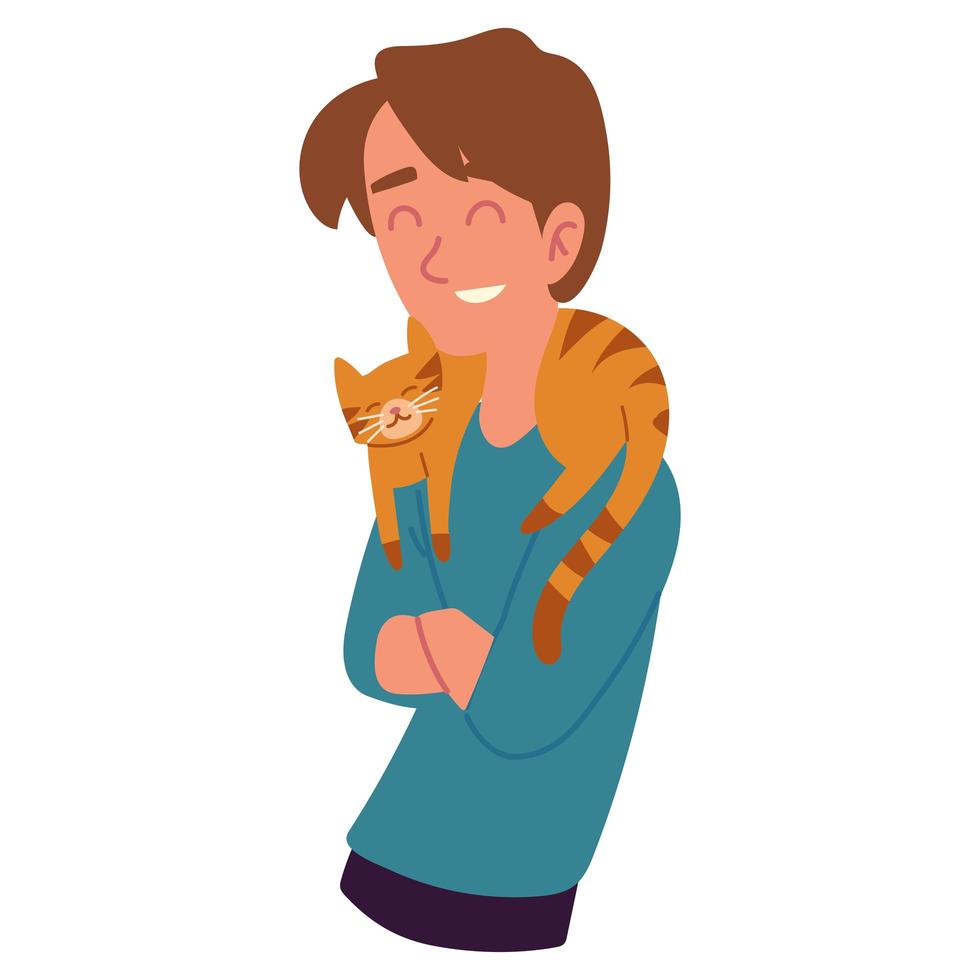 chico con gato vector