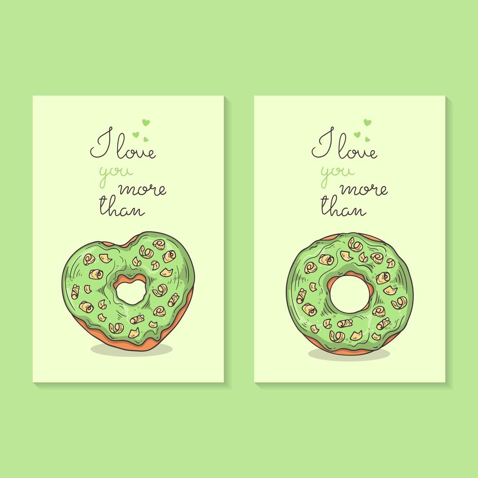 Vector illustrations. Congratulations on Valentine's Day. Cards with donuts.