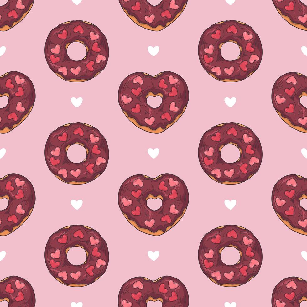 Vector seamless pattern. Glazed donuts decorated with toppings, chocolate, nuts.