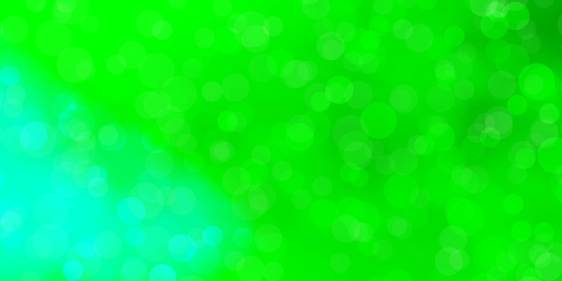 Fondo de vector verde claro con círculos brillo ilustración abstracta con patrón de gotas de colores para folletos folletos